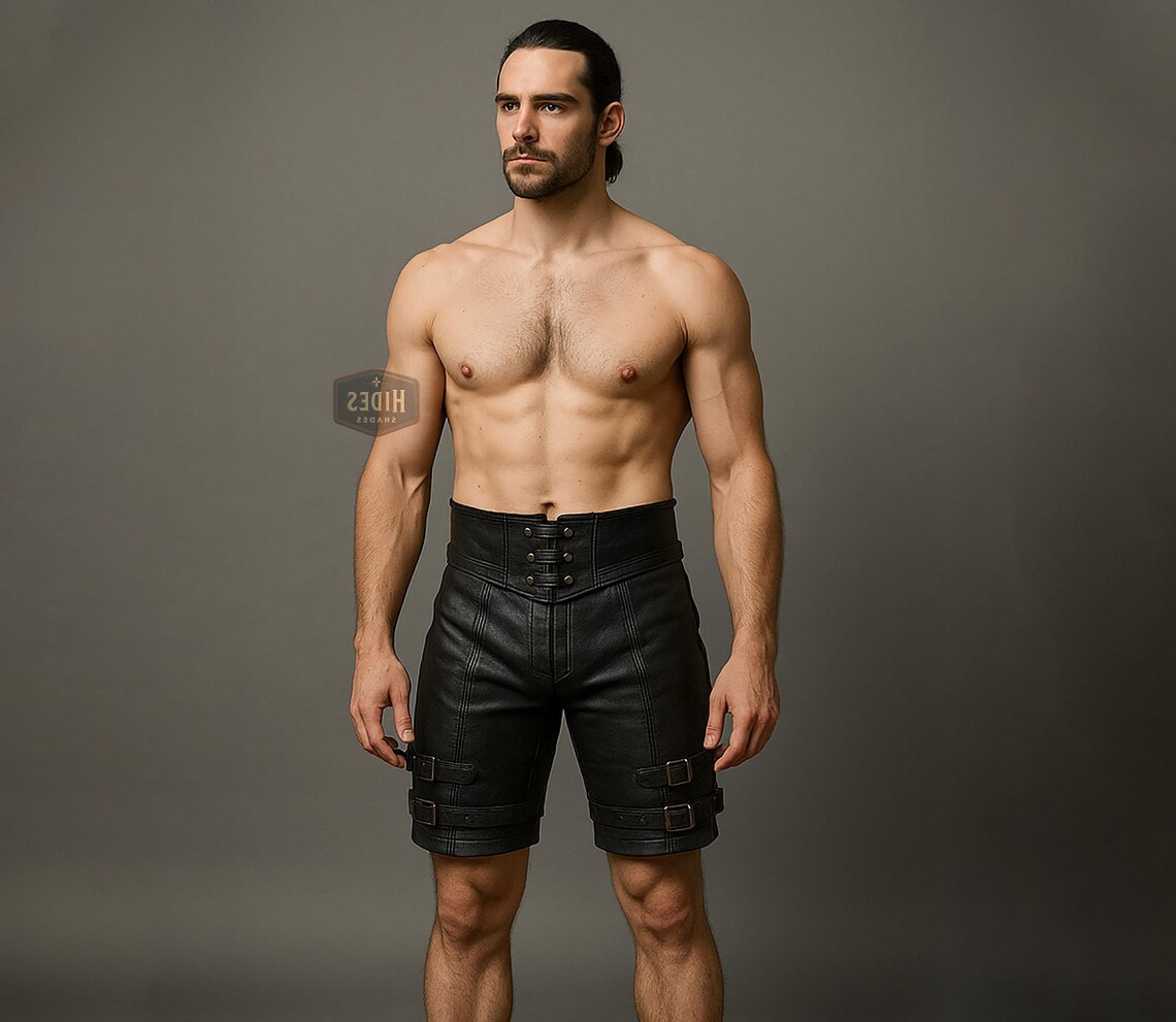 Men's Gothic High Waist Black Leather Shorts